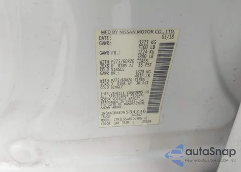 2018 Nissan Titan Sv from USA, damaged, VIN 1N6AA1E68JN534336